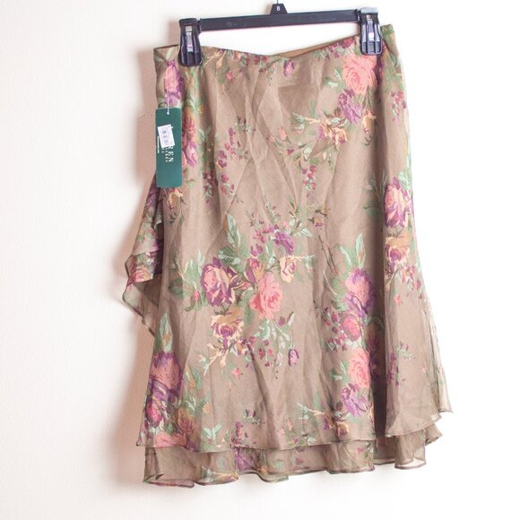 NWT Ralph Lauren Polyester Floral Midi Skirt in Earth Tones MP - Picture 3 of 9